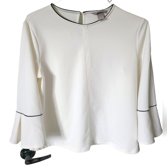 H&M White Blouse with Long Bell Sleeves Size Medium - Picture 3 of 8